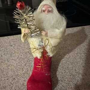 Vintage Santa Claus Figurine with Red Boot